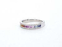 Witgouden ring met diamanten en multicolor saffieren - afbeelding 11 van  12