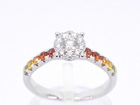 Witgouden ring met diamanten en multicolour saffieren