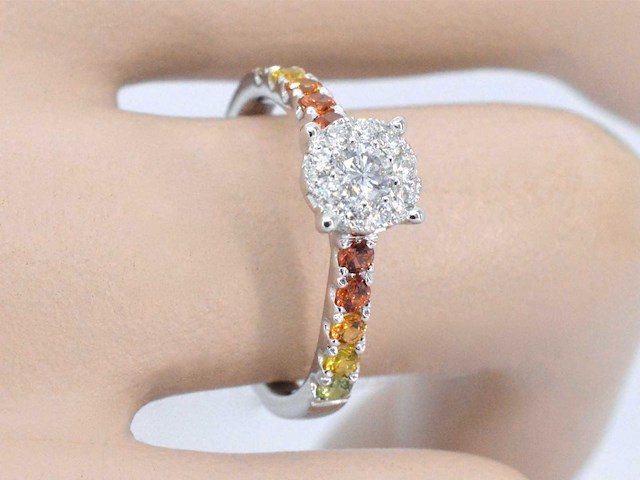Witgouden ring met diamanten en multicolour saffieren - afbeelding 3 van  10