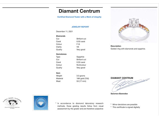 Witgouden ring met diamanten en multicolour saffieren - afbeelding 4 van  10