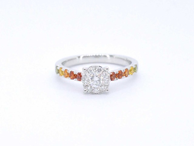 Witgouden ring met diamanten en multicolour saffieren - afbeelding 8 van  10