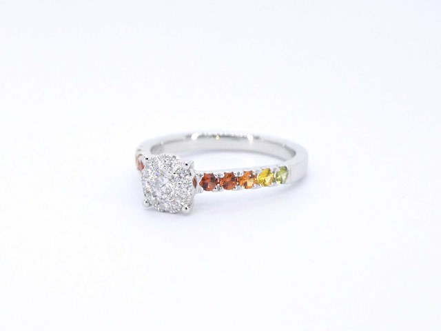 Witgouden ring met diamanten en multicolour saffieren - afbeelding 10 van  10