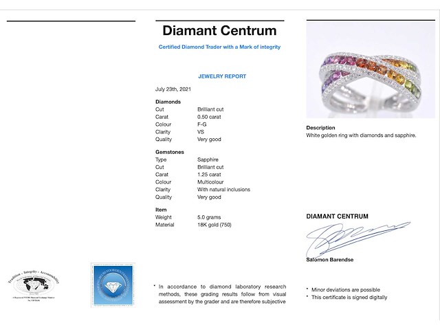 Witgouden ring met diamanten en multicolour saffieren - afbeelding 3 van  11