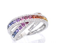 Witgouden ring met diamanten en multicolour saffieren - afbeelding 10 van  11
