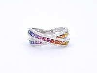 Witgouden ring met diamanten en multicolour saffieren - afbeelding 5 van  11