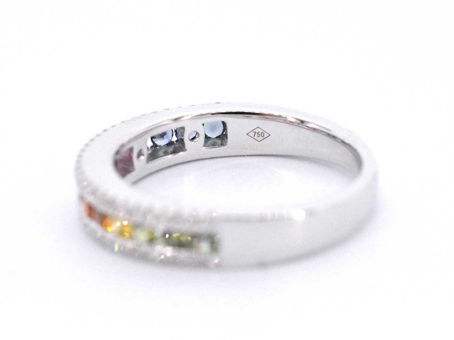 Witgouden ring met diamanten en multicolour saffieren - afbeelding 2 van  10