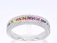 Witgouden ring met diamanten en multicolour saffieren - afbeelding 1 van  10