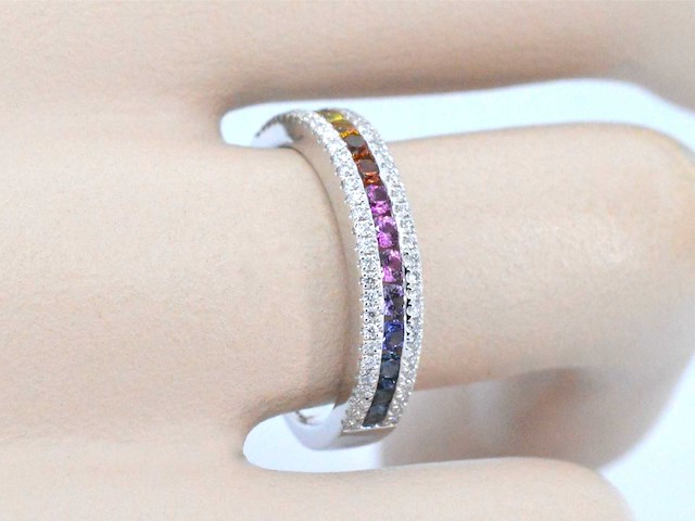 Witgouden ring met diamanten en multicolour saffieren - afbeelding 3 van  10