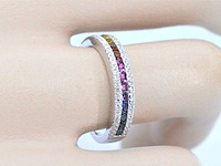 Witgouden ring met diamanten en multicolour saffieren - afbeelding 3 van  10