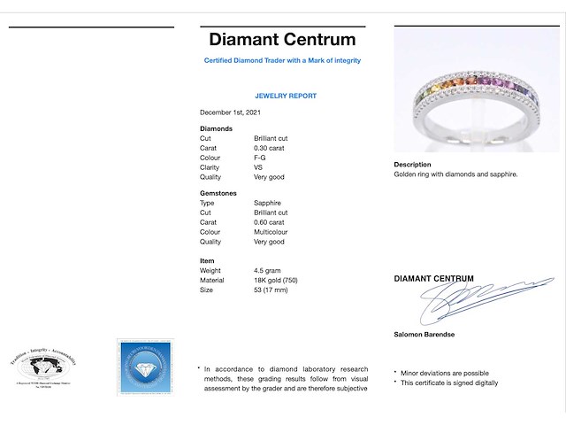 Witgouden ring met diamanten en multicolour saffieren - afbeelding 4 van  10