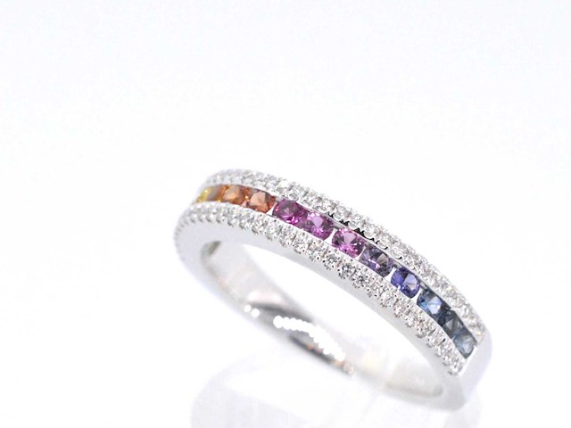 Witgouden ring met diamanten en multicolour saffieren - afbeelding 5 van  10