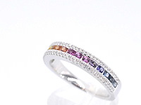 Witgouden ring met diamanten en multicolour saffieren - afbeelding 5 van  10