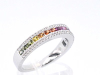 Witgouden ring met diamanten en multicolour saffieren - afbeelding 6 van  10
