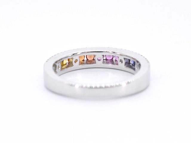 Witgouden ring met diamanten en multicolour saffieren - afbeelding 9 van  10