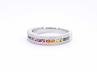 Witgouden ring met diamanten en multicolour saffieren - afbeelding 10 van  10