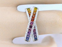 Witgouden ring met diamanten en multicolour saffieren - afbeelding 5 van  12