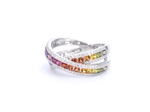 Witgouden ring met diamanten en multicolour saffieren - afbeelding 11 van  12