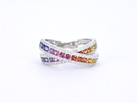 Witgouden ring met diamanten en multicolour saffieren - afbeelding 9 van  12