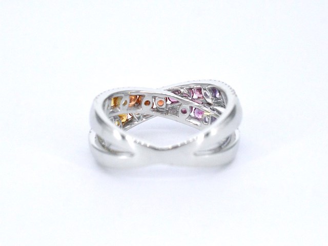 Witgouden ring met diamanten en multicolour saffieren - afbeelding 10 van  12