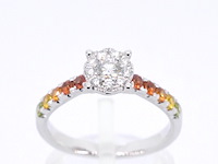 Witgouden ring met diamanten en multicolour saffieren