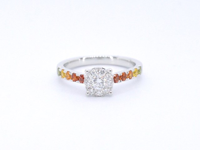 Witgouden ring met diamanten en multicolour saffieren - afbeelding 8 van  11