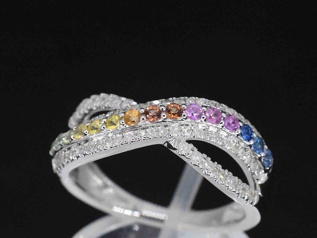 Witgouden ring met diamanten en multicolour saffieren - afbeelding 4 van  10