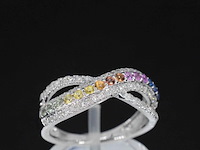 Witgouden ring met diamanten en multicolour saffieren - afbeelding 5 van  10