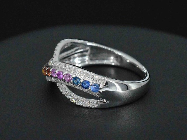 Witgouden ring met diamanten en multicolour saffieren - afbeelding 6 van  10