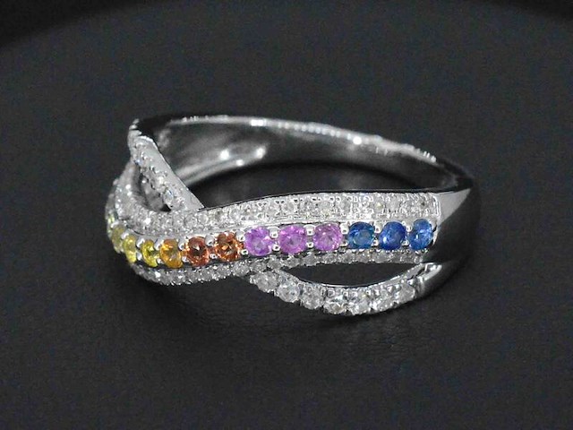 Witgouden ring met diamanten en multicolour saffieren - afbeelding 7 van  10