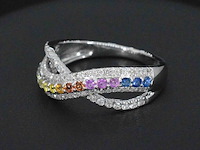 Witgouden ring met diamanten en multicolour saffieren - afbeelding 7 van  10