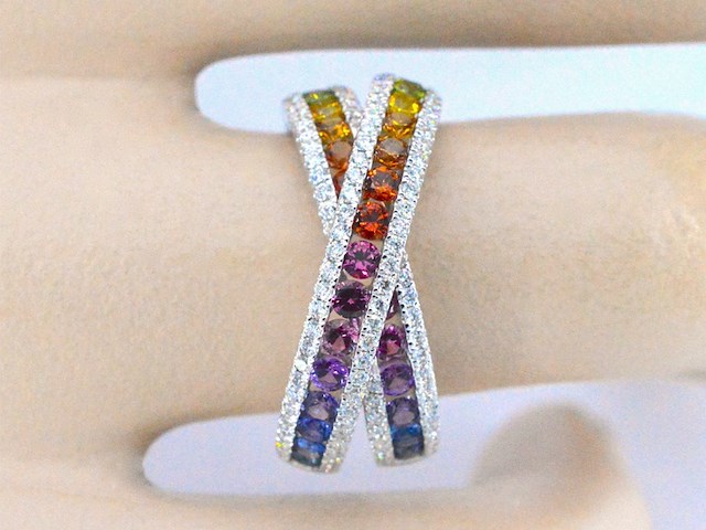 Witgouden ring met diamanten en multicolour saffieren - afbeelding 5 van  12