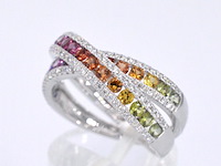 Witgouden ring met diamanten en multicolour saffieren - afbeelding 7 van  12