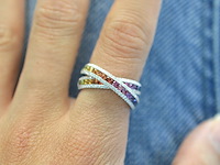 Witgouden ring met diamanten en multicolour saffieren - afbeelding 12 van  12