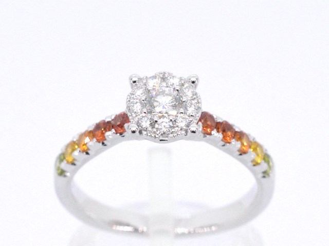 Witgouden ring met diamanten en multicolour saffieren - afbeelding 1 van  11