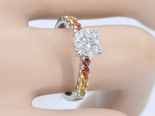 Witgouden ring met diamanten en multicolour saffieren - afbeelding 4 van  11