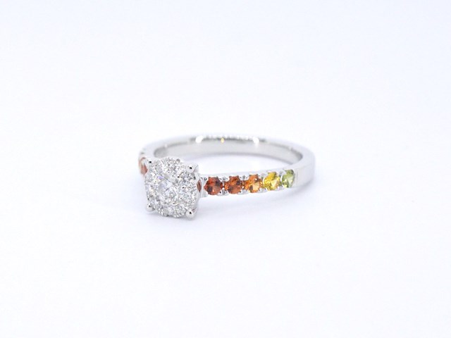 Witgouden ring met diamanten en multicolour saffieren - afbeelding 10 van  11