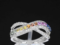 Witgouden ring met diamanten en multicolour saffieren