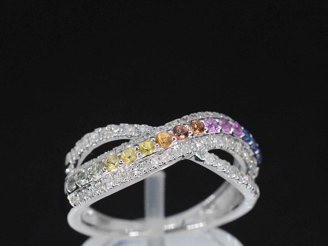 Witgouden ring met diamanten en multicolour saffieren - afbeelding 4 van  9