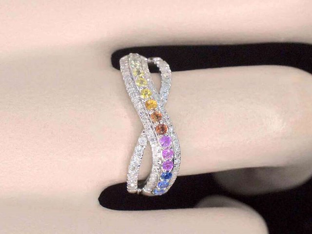 Witgouden ring met diamanten en multicolour saffieren - afbeelding 3 van  10