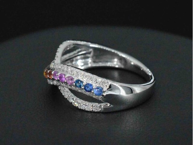 Witgouden ring met diamanten en multicolour saffieren - afbeelding 6 van  10