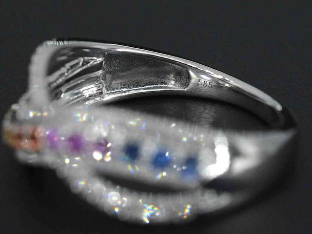 Witgouden ring met diamanten en multicolour saffieren - afbeelding 9 van  10