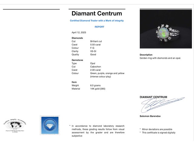 Witgouden ring met diamanten en opaal - afbeelding 3 van  5