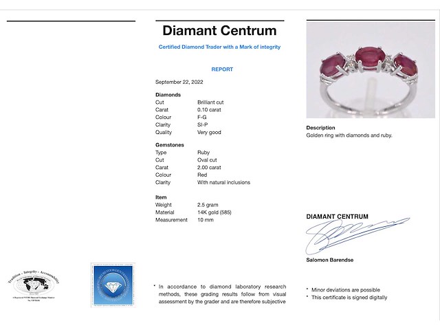 Witgouden ring met diamanten en robijn - afbeelding 3 van  10