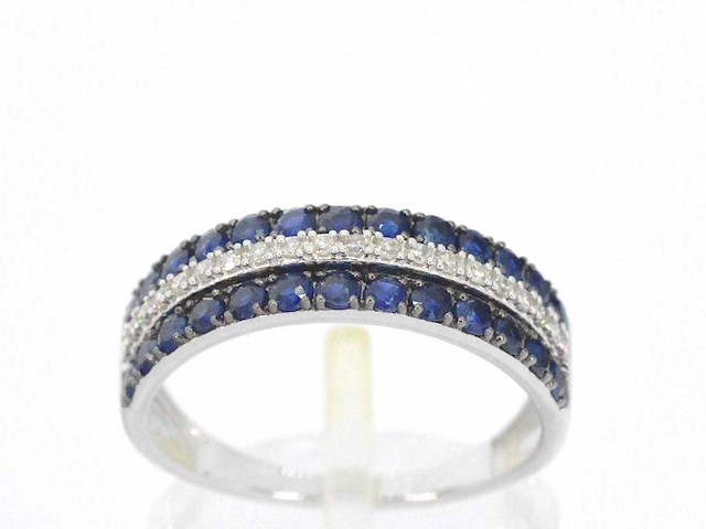Witgouden ring met diamanten en saffieren - afbeelding 1 van  10