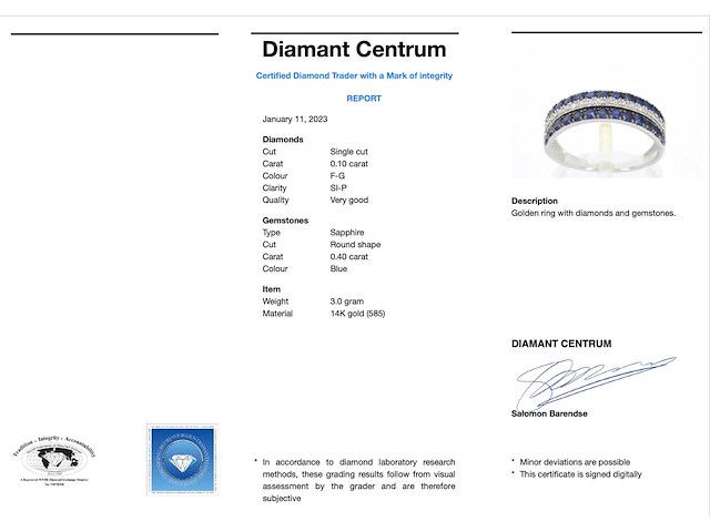 Witgouden ring met diamanten en saffieren - afbeelding 4 van  10