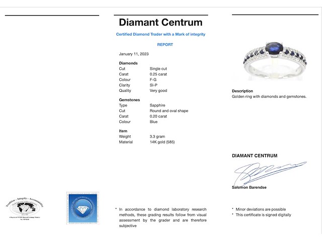 Witgouden ring met diamanten en saffieren - afbeelding 4 van  10