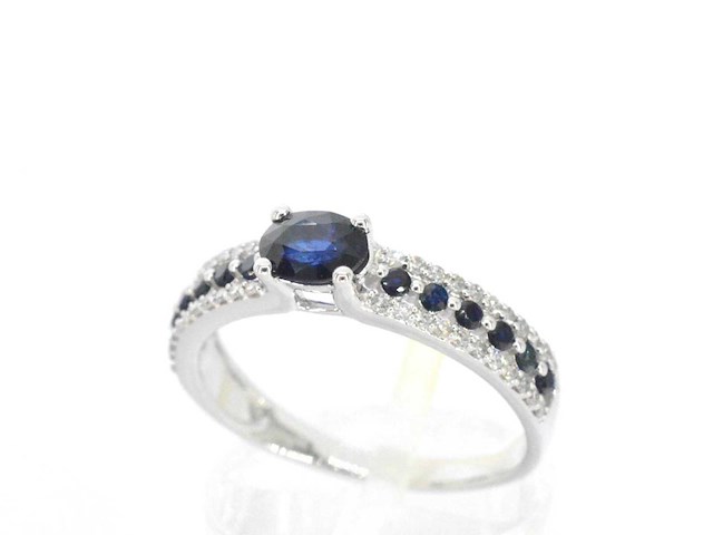 Witgouden ring met diamanten en saffieren - afbeelding 5 van  10