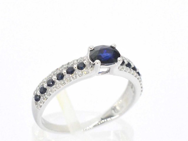 Witgouden ring met diamanten en saffieren - afbeelding 6 van  10