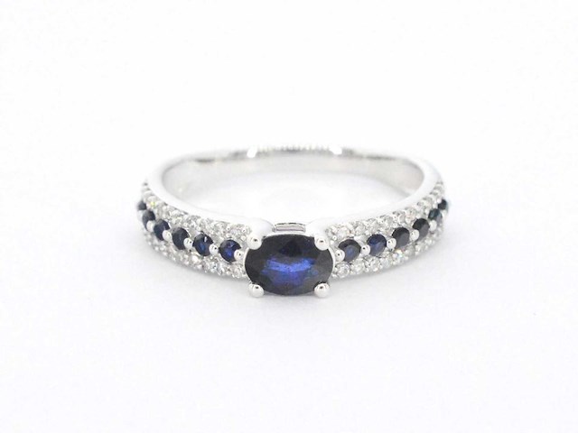 Witgouden ring met diamanten en saffieren - afbeelding 8 van  10