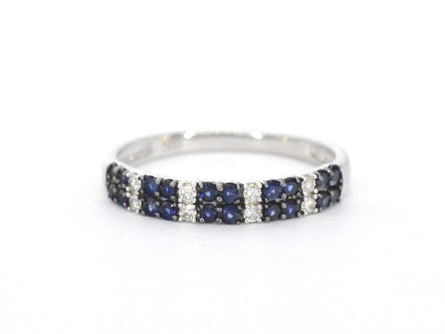Witgouden ring met diamanten en saffieren - afbeelding 8 van  11